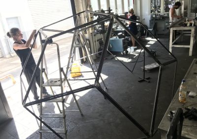 Rhombic dodecahedron kaleidoscope installation, manufacturing at vorschub metalworks